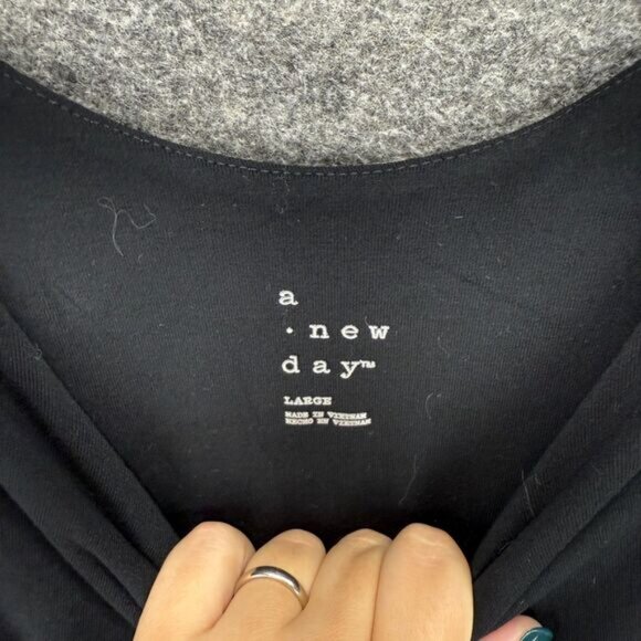 A New Day Dress Women L Large Black Shift Midi Sleeveless Rayon Casual Solid - Picture 3 of 6